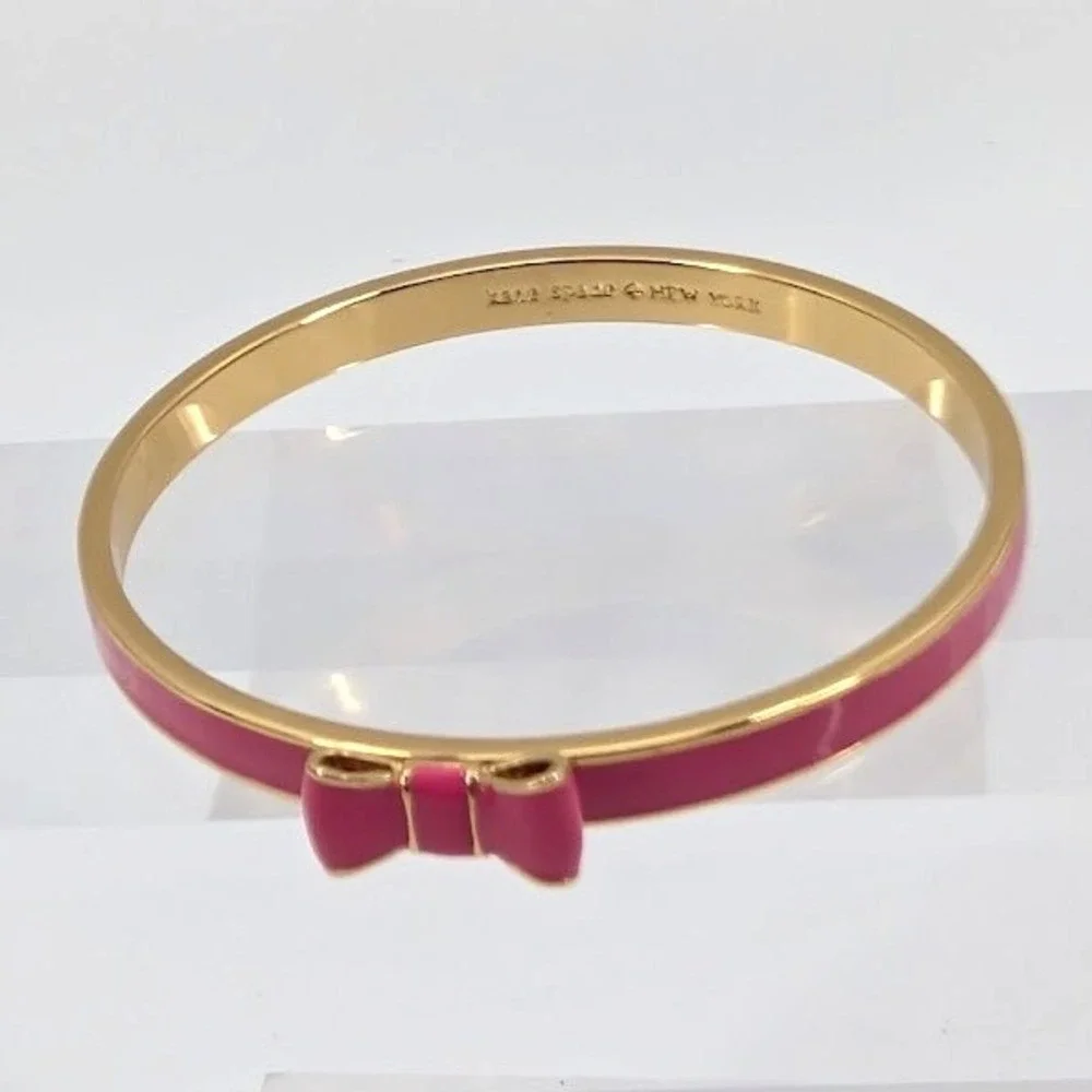 Kate Spade New York Pink Bow Bangle Bracelet Gold Tone 8" - Picture 7 of 11